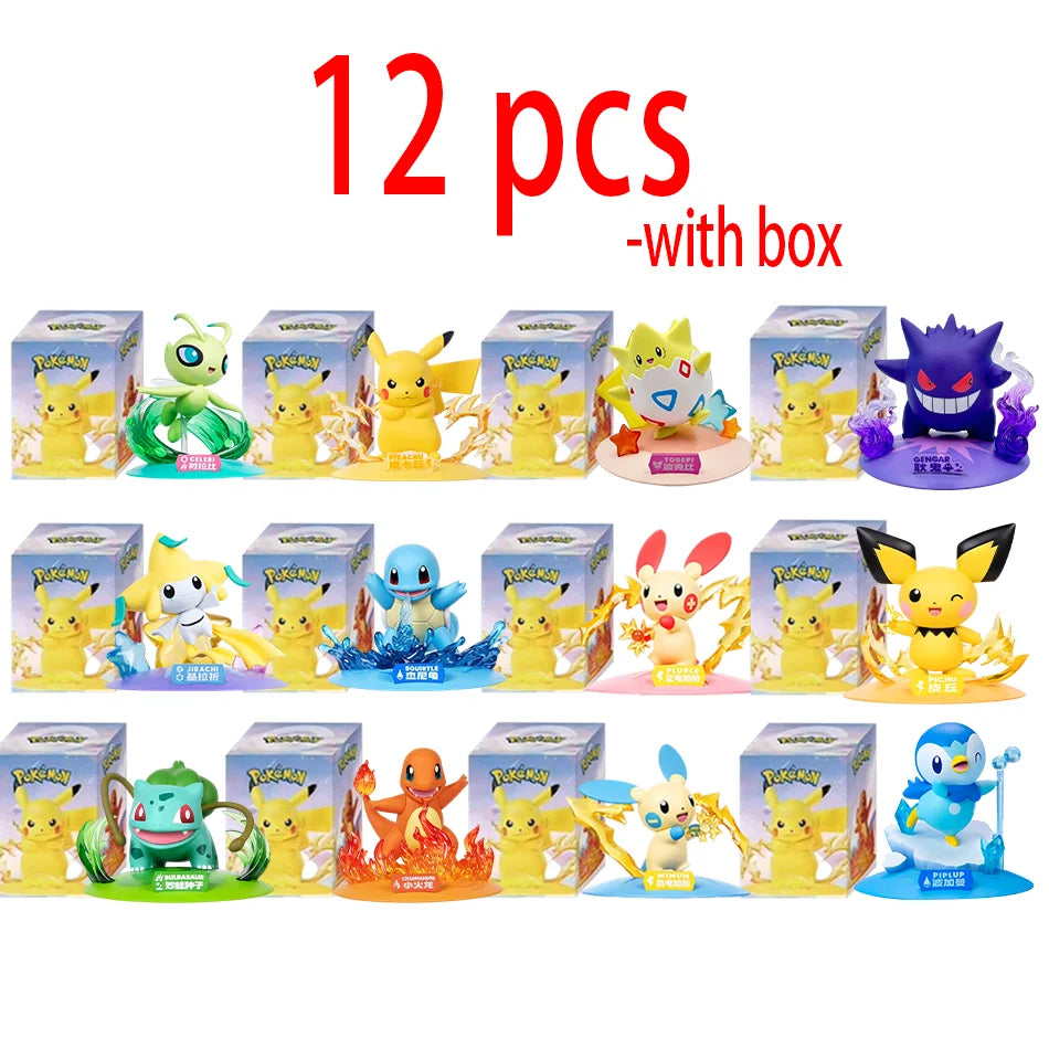 12 poupées d'action Pok é mon Pikachu, boîte aveugle, modèles Anime, décorations de bureau, jouets Pok é mon, cadeaux d'anniversaire pour enfants