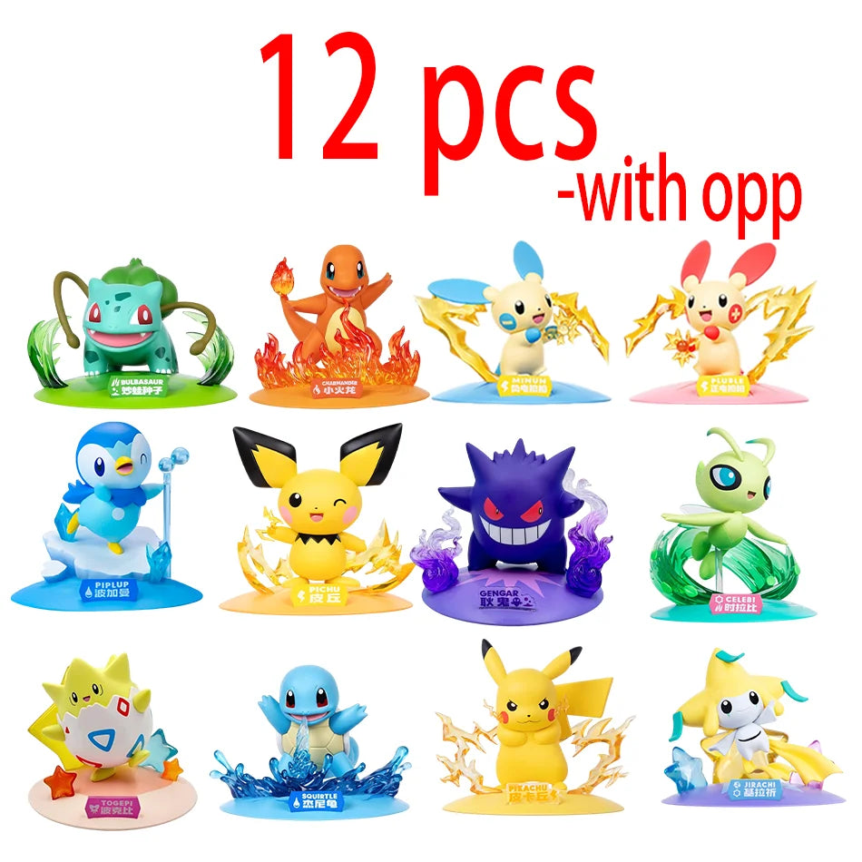 12 poupées d'action Pok é mon Pikachu, boîte aveugle, modèles Anime, décorations de bureau, jouets Pok é mon, cadeaux d'anniversaire pour enfants