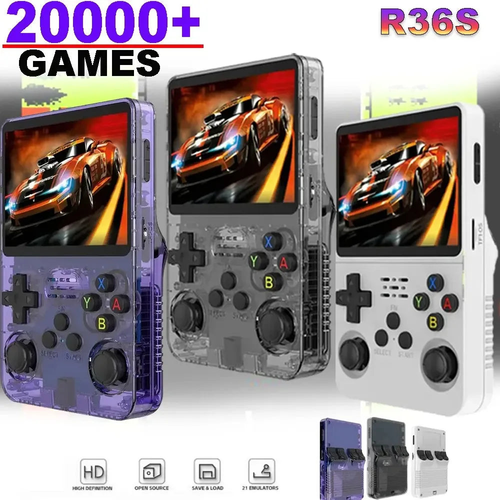 Console de Jeu Portable R36S avec Plus de 20000 Jeux, Émulateurs Rétro 64/128 Go, Écran IPS 3,5 Pouces – Vente en Gros